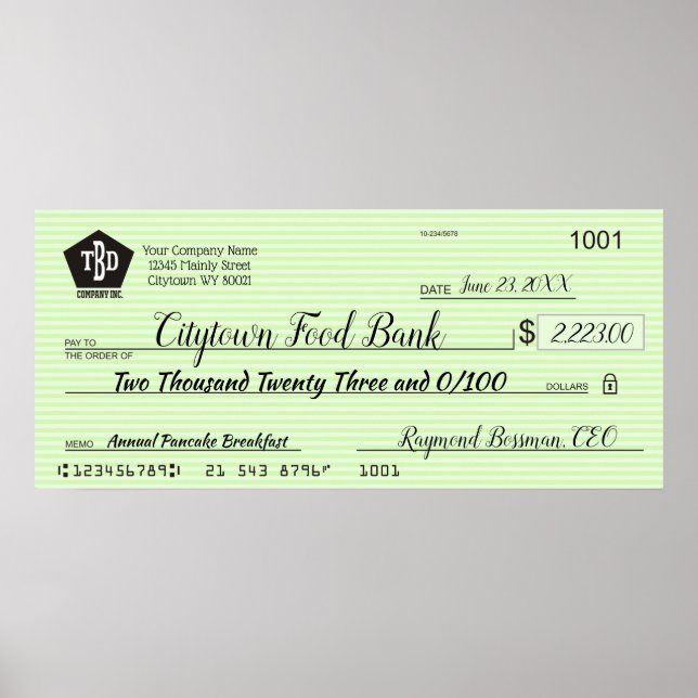 Poster Prêmio de bônus de caridade de cheque de apresenta (Frente)