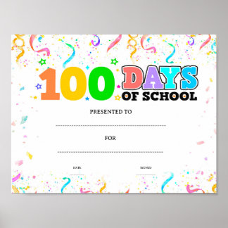 Poster prêmio de realização de 100 dias de escola editáve