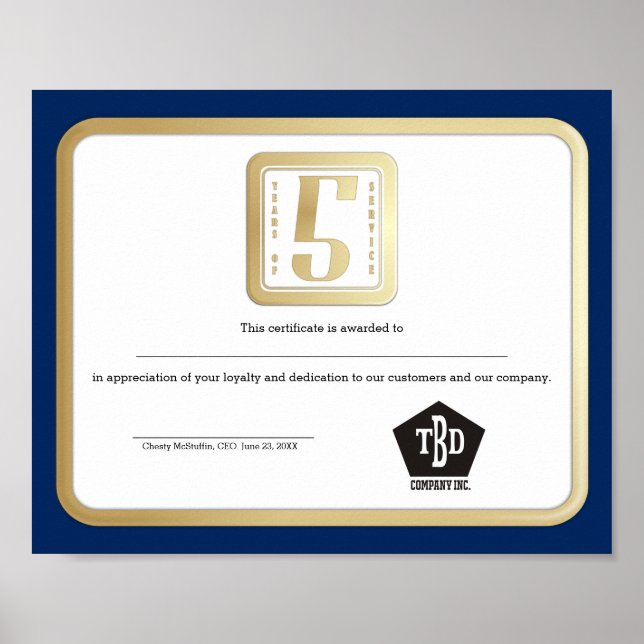 Pôster Prêmio de serviço de cinco anos do funcionário em  (Frente)