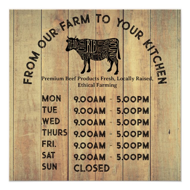 Pôster Premium Farmer Opening Times Poster – Rustic Farm  (Frente)