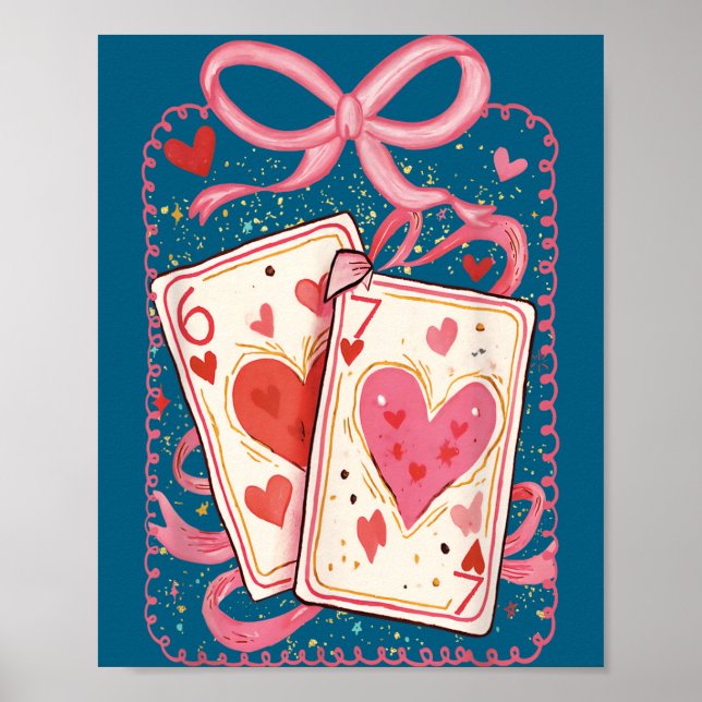 Poster Preppy 6 7 Valentine Couple Love Hearts Playing Ca (Frente)