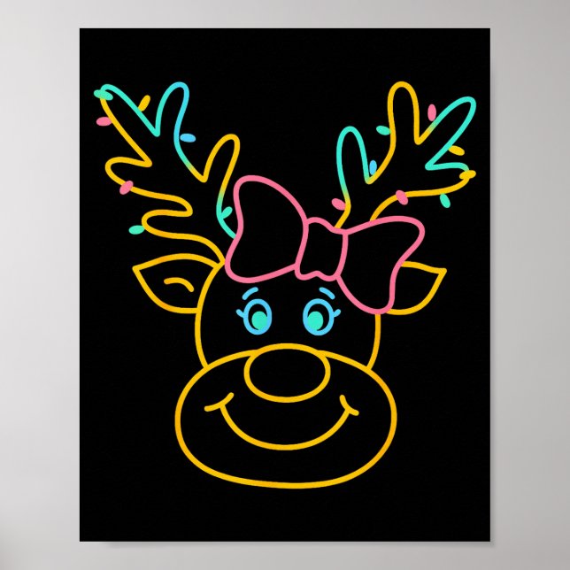 Poster Preppy Christmas Coquette Bow Reindeer Family Matc (Frente)