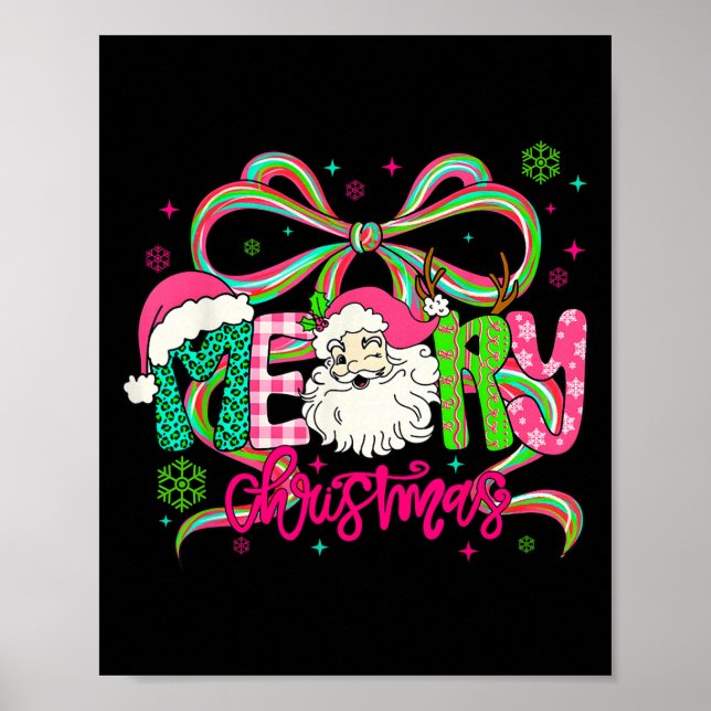Poster Preppy Coquette Bow Merry Christmas Santa Xmas Fam (Frente)