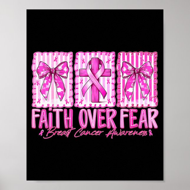 Poster Preppy Faith Over Fear Breast Cancer Bow Warrior C (Frente)