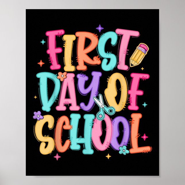 Poster Preppy First Day Of School Teacher Girls Kids Back (Frente)