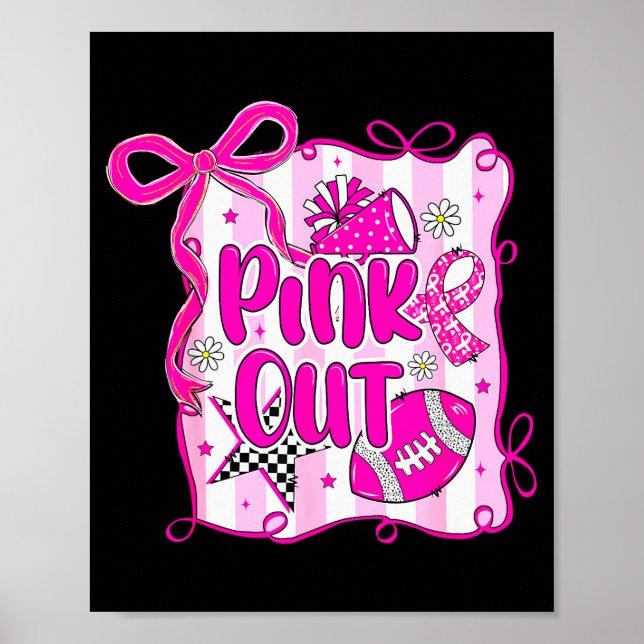 Poster Preppy Football Nk Out Coquette Breast Cancer Chee (Frente)