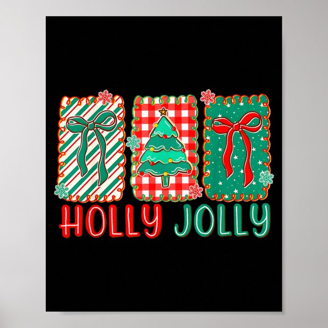 Poster Preppy Holly Xmas Jolly Vibes Bow Christmas Girl W (Frente)