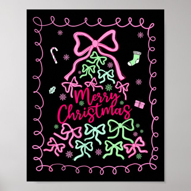 Poster Preppy Nk Coquette Bow Christmas Tree Girly Xmas H (Frente)