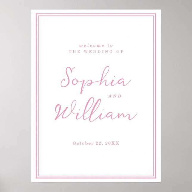 Poster Preppy Peony Pink Chic Wedding Welcome Sign (Frente)