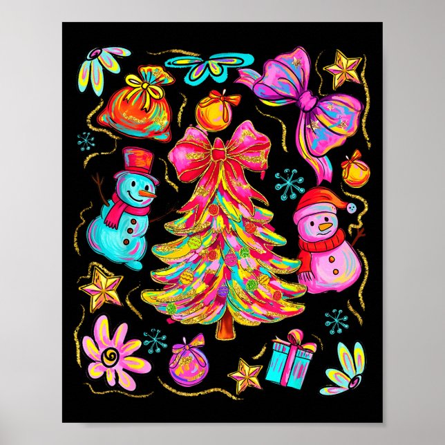 Poster Preppy Xmas Coquette Bow Lace Merry Bright Christm (Frente)