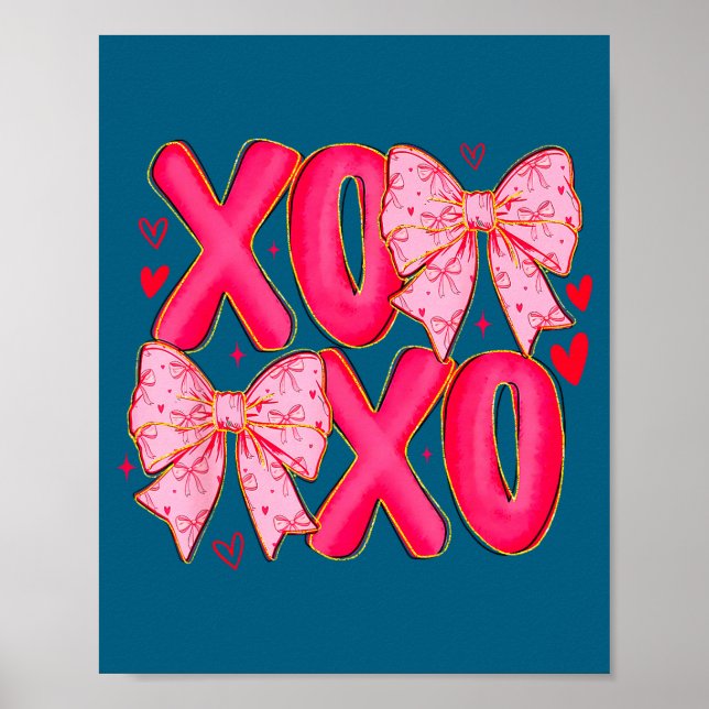 Poster Preppy Xoxo Coquette Bow Hearts Valentine's Day Wo (Frente)