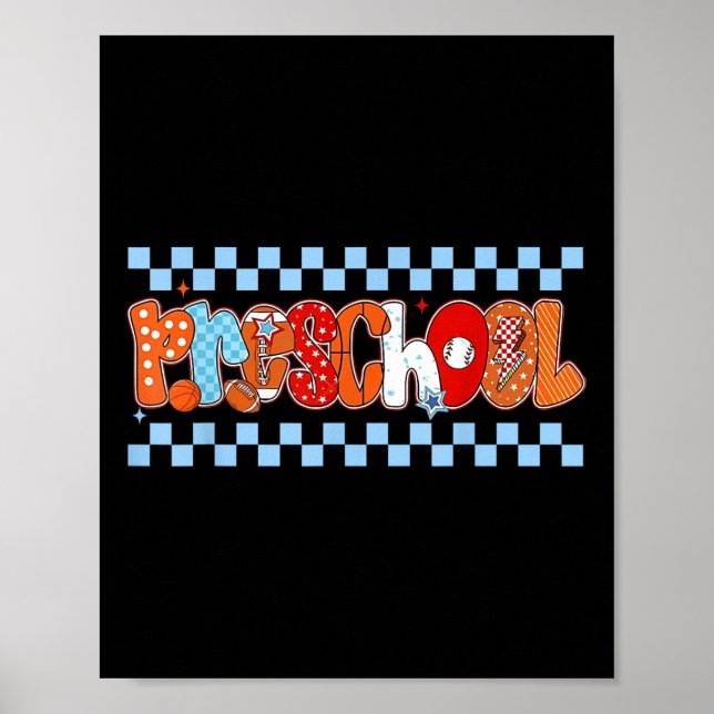 Poster Preschool Pre-k Boy Baseball Basketball Football S (Frente)