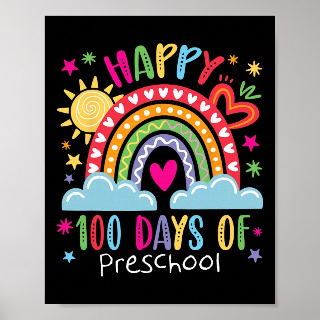 Poster Preschool Teacher Girls Kids Rainbow 100 Days Of S (Frente)