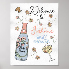 Poster Presecco desenhado à mão e Chá de fraldas de Petal