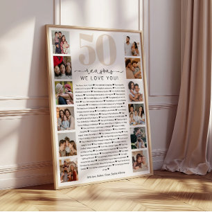 Pôster Presente Comemorativo de Aniversário 50 Razões pel