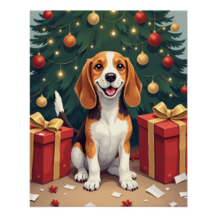 Pôster Presente da Manhã de Natal Beagle - Pintura de Des