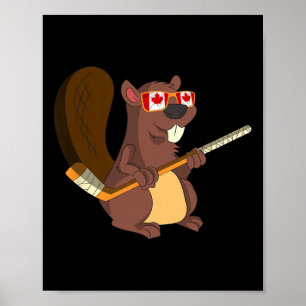 Poster Presente de Animal Fofo Canadense Castor Folha de