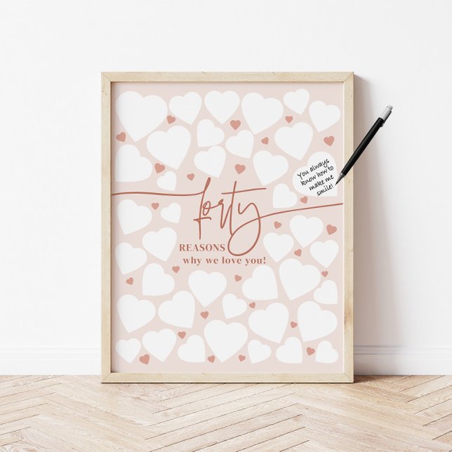 Poster Presente de Aniversário Corações Rosa 40 Razões pe (Criador carregado)