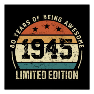 Pôster Presente de Aniversário de 80 anos Vintage 1945 Re