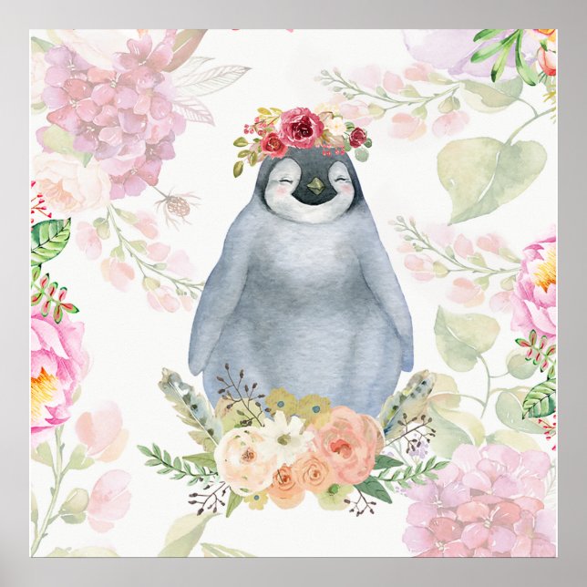 Poster Presente de aniversário de filha de pinguim bonito (Frente)