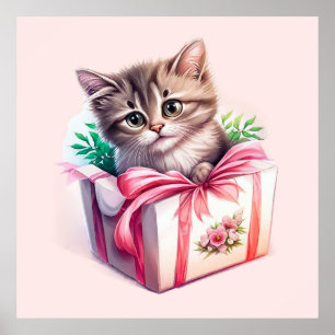 Poster Presente de Aniversário de Gatinho Fofo em uma Cai