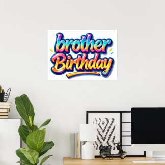 Poster Presente de Aniversário do Irmão Texto Colorido Ar