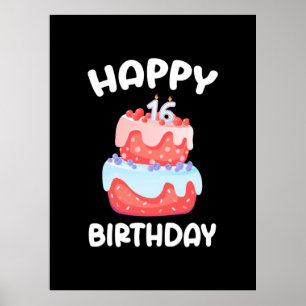 Poster Presente de aniversário   Feliz 16.o aniversário