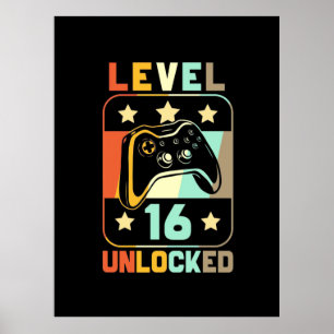Poster Presente de aniversário Vintage nível 16 desbl