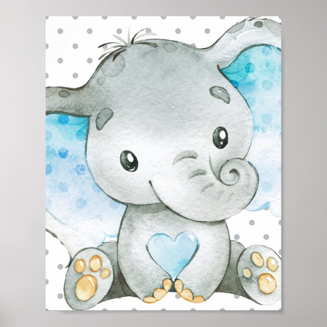 Poster Presente de Arte da Parede do Baby Boy Blue Elepha (Frente)