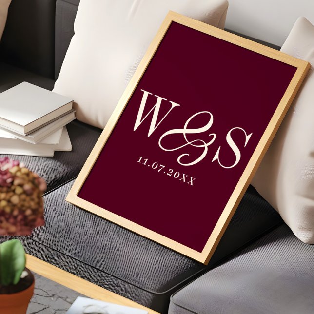 Poster Presente de casamento inicial para casais Maroon (Criador carregado)