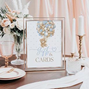 Poster Presente de Chá do Bear Blue Balloon Baby Boy