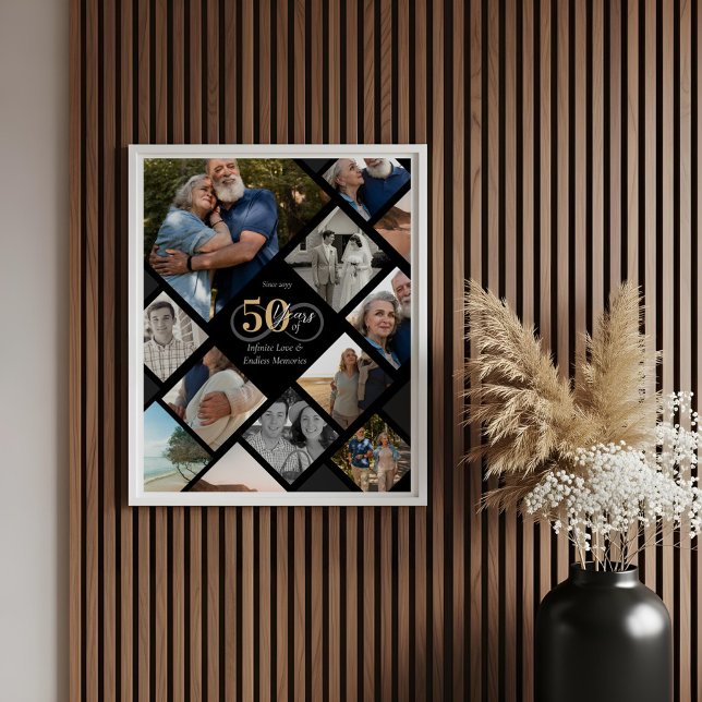 Poster Presente de colagem de fotos de amor infinito de 5 (50th Anniversary Infinity Love Photo Collage Gift Poster)