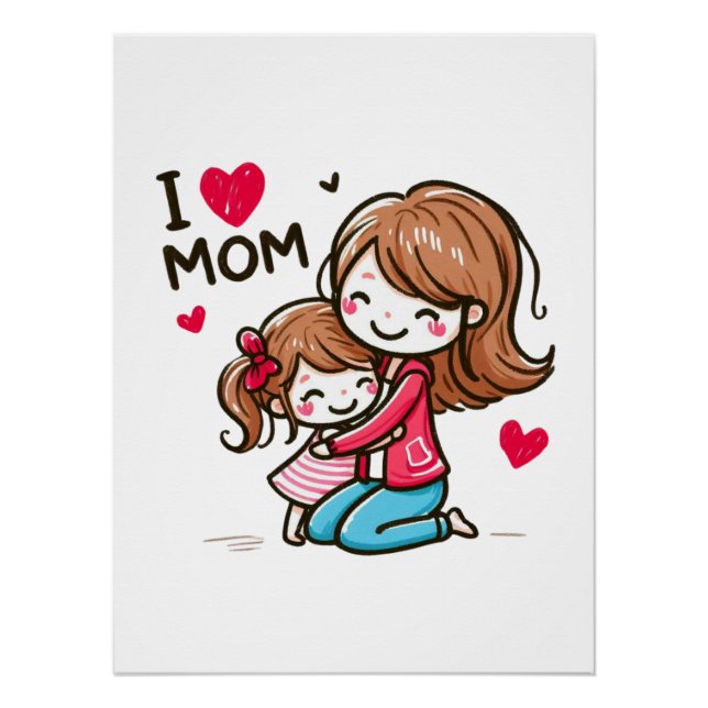 Pôster Presente de dia de as mães | Eu Amo A Mãe (Frente)