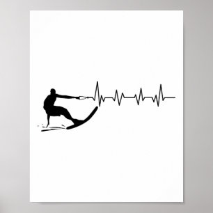 Poster Presente de esqui aquático de batimento cardíaco e