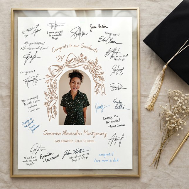 Poster Presente de Foto de Formatura com Assinatura de Co (Graduation Guest Signing Grad Photo Keepsake Gift Poster)