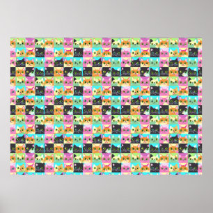 Poster Presente de Gato Padrão de Gato Kawaii Fofo