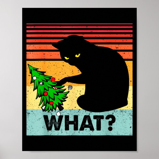 Poster Presente de Gato Preto Engraçado Derrubando Árvore (Frente)
