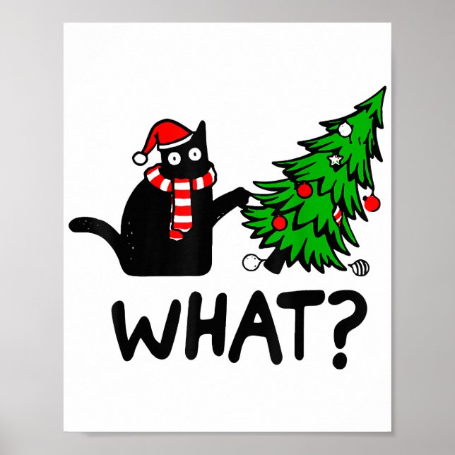 Poster Presente de Gato Preto Engraçado Empurrando Árvore (Frente)
