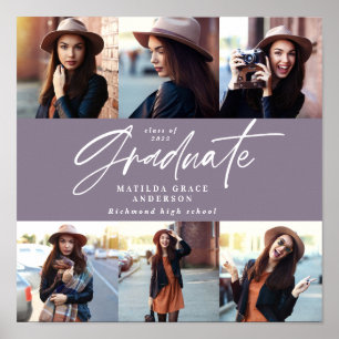 Poster Presente de graduação multifoto elegante roxo el