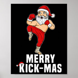 Poster Presente de Natal Kickboxing Papai Noel Feliz Kick
