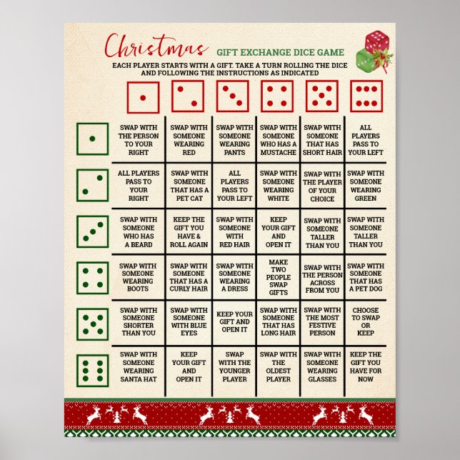 Poster Presente de Natal Troca de Dados Jogo Suéter Feio (Frente)