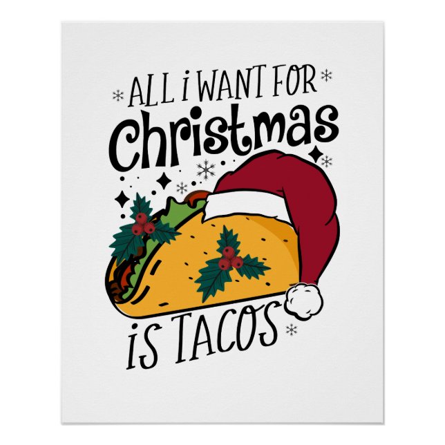 Pôster Presente de Natal Tudo que quero é Tacos (Frente)