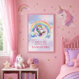 Poster Presente de parede de aniversário de menina Unicór
