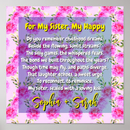 Poster Presente de Poema para Minha Irmã & Flores Cor-de-