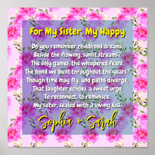 Poster Presente de Poema para Minha Irmã & Flores Cor-de-