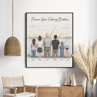 Poster Presente de Retrato Personalizado de Pesca em Famí