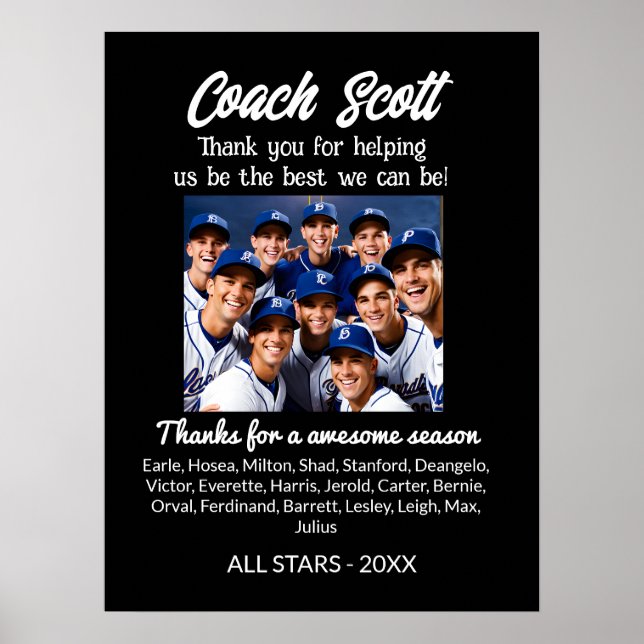 Poster Presente de treinador de futebol com foto em equip (Frente)