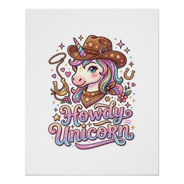 Pôster Presente de Unicórnio Howdy Unicórnio Ideia de Ade (Frente)