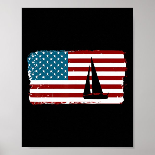 Poster Presente de velejar com bandeira americana fofa  (Frente)