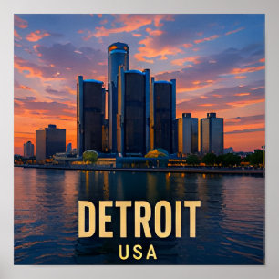 Poster Presente de Viagem à Beira Mar de Detroit Michigan